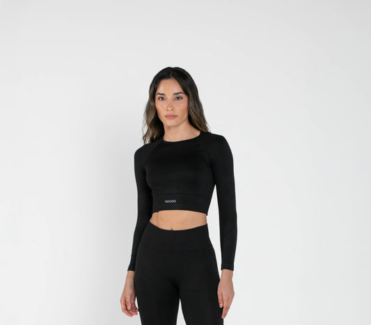 Bloom - Long-Sleeved Crop Top - Black