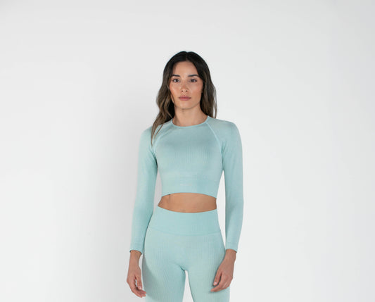 Bloom - Long-Sleeved Crop Top - Blue