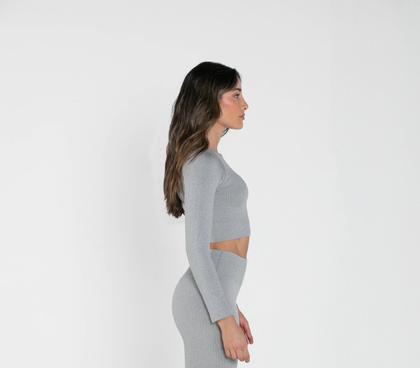 Bloom - Long-Sleeved Crop Top - Grey