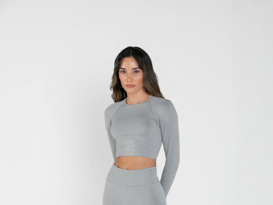 Bloom - Long-Sleeved Crop Top - Grey