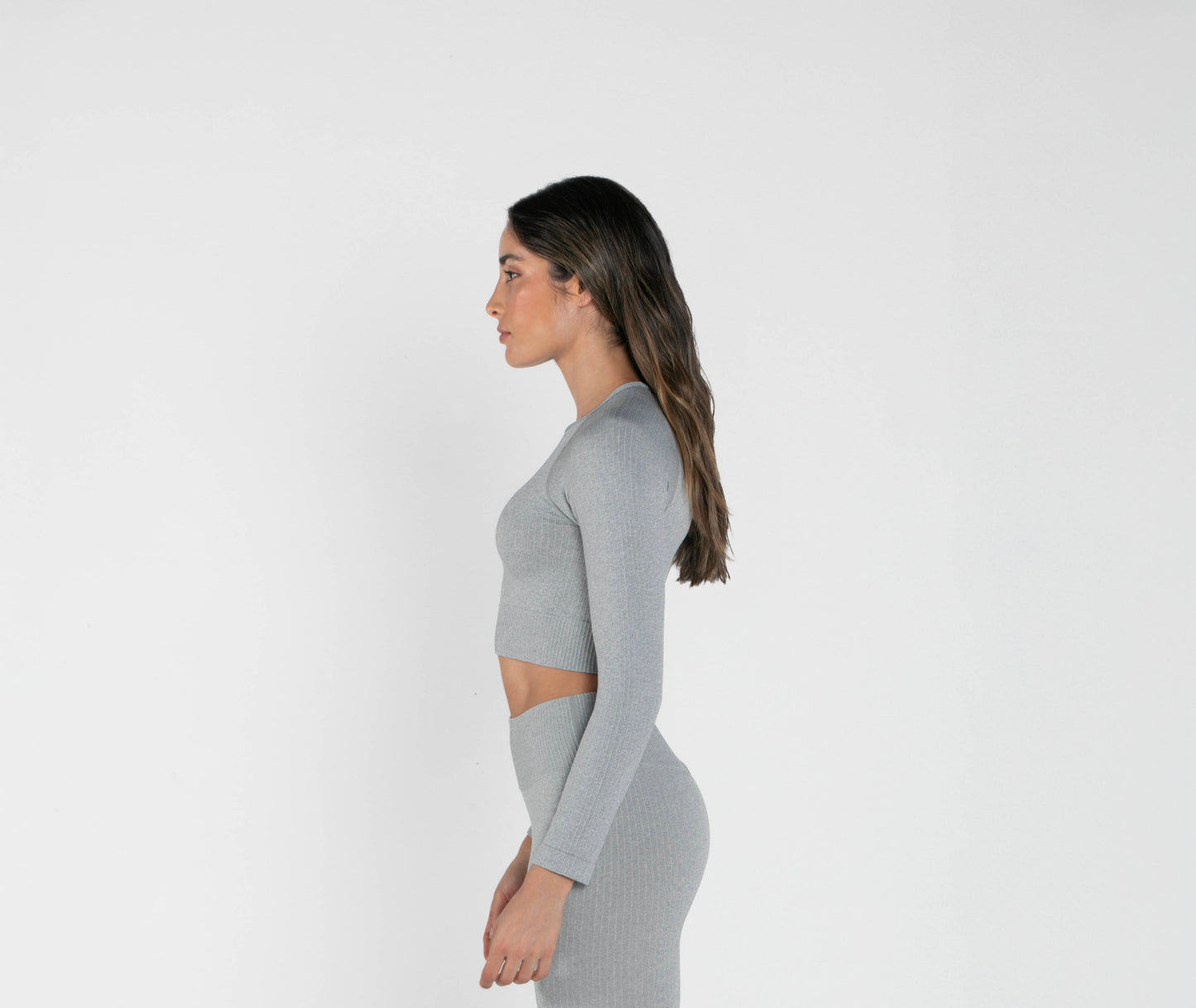 Bloom - Long-Sleeved Crop Top - Grey