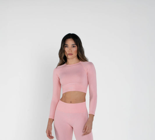 Bloom - Long-Sleeved Crop Top - Pink