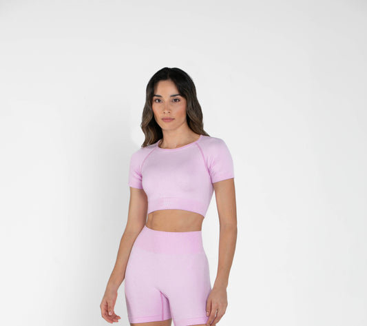 Mellow - Short-Sleeved Crop Top - Pink