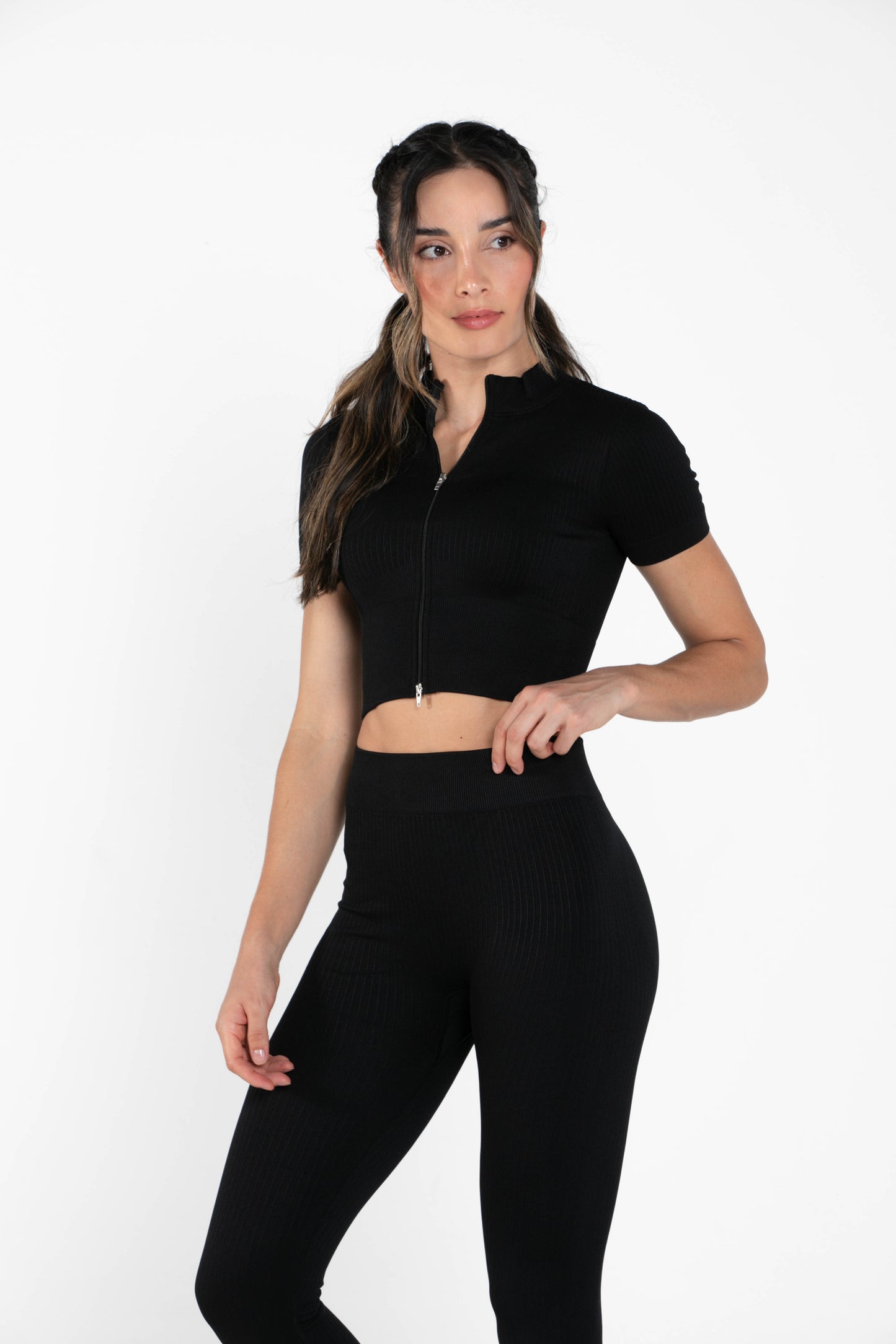 Misty - Set - Short-Sleeved - Leggings - Black